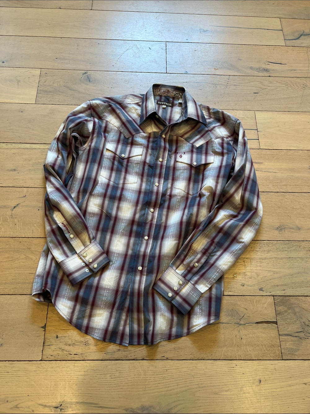 Stetson Men's Red and White Plaid Western Button-Down Shirt